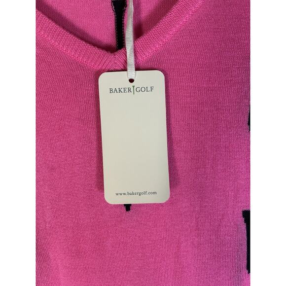 Baker Golf Womens S NWT Pink Silk Cashmere Golf Tee Print V-Neck Sweater Preppy - Picture 3 of 8